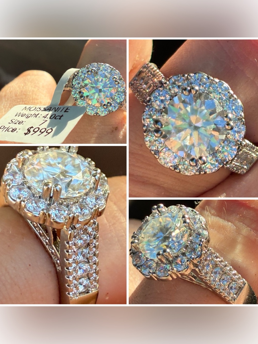 $999 4.00ctw moissanite solid sterling ring - new with tags